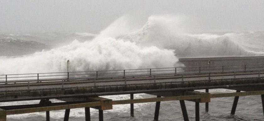 Peterhead harbour in storm conditions